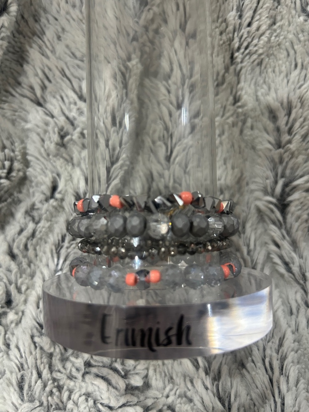 Erimish Gray and Coral Mixed Bead Stack Bracelet Set